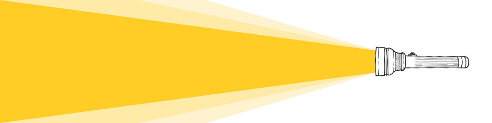 Beam of light. Flashlight drawn by hand with a beam of light. Vector illustration