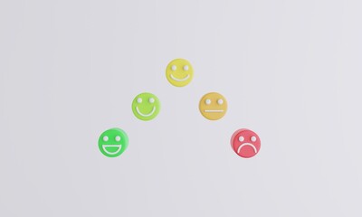 Set of emoji emoticons with sad and happy mood. Customer evaluation and experience concept. Satisfaction and best excellent services rating concept. 3d rendering. 3d illustration