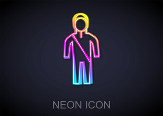 Glowing neon line Wetsuit for scuba diving icon isolated on black background. Diving underwater equipment. Vector