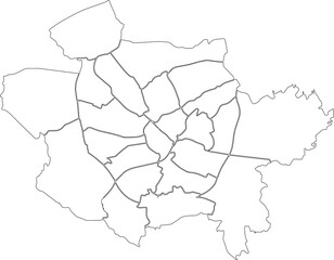 White flat blank vector administrative map of OSNABRÜCK, GERMANY with black border lines of its districts