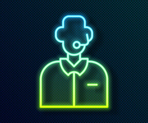 Glowing neon line Football or soccer commentator icon isolated on black background. Vector