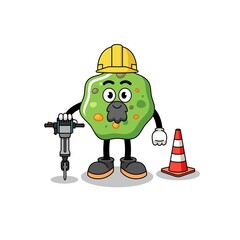 Character cartoon of puke working on road construction