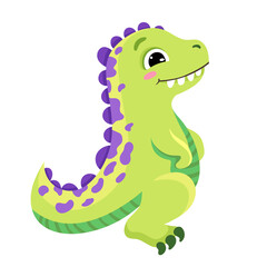 Cute little dinosaur vector illustration in cartoon style for children design, greeting birthday card, nursery poster.