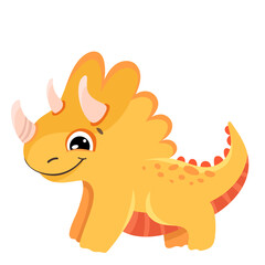 Cute little dinosaur vector illustration in cartoon style for children design, greeting birthday card, nursery poster.
