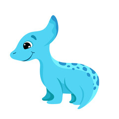 Cute little dinosaur vector illustration in cartoon style for children design, greeting birthday card, nursery poster.