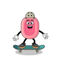 soap mascot playing a skateboard