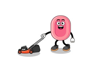 soap illustration cartoon holding lawn mower