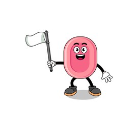 Cartoon Illustration of soap holding a white flag