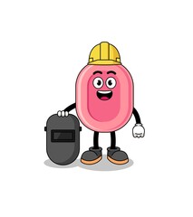 Mascot of soap as a welder