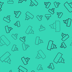 Black line Iceberg icon isolated seamless pattern on green background. Vector