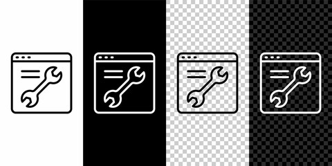 Set line Browser setting icon isolated on black and white, transparent background. Adjusting, service, maintenance, repair, fixing. Vector