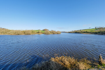 wide angle view of Spring quoile river,Downpatrick,Northern Ireland