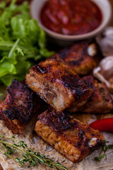 Pork ribs in cherry sauce