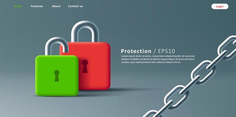 Web banner security with 3d padlock and steel chain
