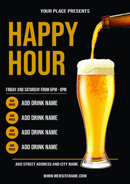 Happy Hour  Beer Party Poster Flyer Social Media Post Template Design