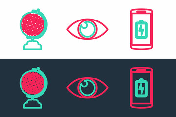 Set line Smartphone with heart rate, Download inbox and UV protection icon. Vector