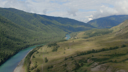 Mountains of Ak-Kem valley and river Katun in Altai