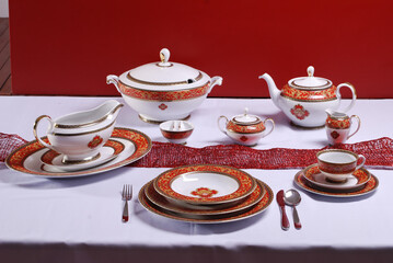 Luxury and elegant porcelain dinner set with a classy golden design.