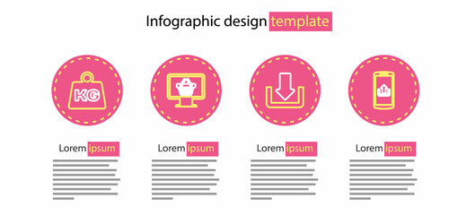 Set line Download, Smartphone with upload, Monitor shopping basket and Weight icon. Vector