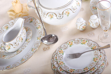 Luxury and elegant porcelain dinner set with a classy golden design