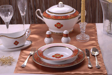 Luxury and elegant porcelain dinner set with a classy golden design