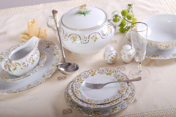 Luxury and elegant porcelain dinner set with a classy golden design