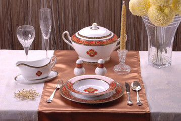 Luxury and elegant porcelain dinner set with a classy golden design