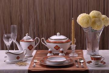 Luxury and elegant porcelain dinner set with a classy golden design.