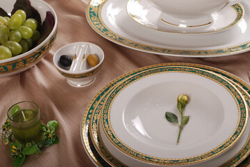 Luxury and elegant porcelain dinner set with a classy golden design