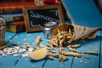 seafood grill in the kitchen of the restaurant
