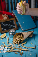 seafood grill in the kitchen of the restaurant
