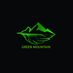 Creative Professional Trendy and Minimal Green Mountain Logo Design in Black and Green Colors, Leaf Mountain Icon Logo in Editable Vector Format