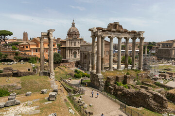 Fototapeta na wymiar Italy. Rome. View of the ruins of the ancient Roman Forum.