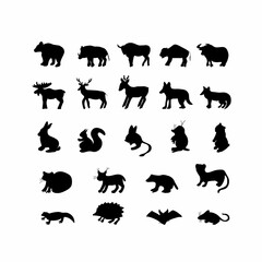 Fototapeta premium Vector set of black silhouettes of wildlife animals.