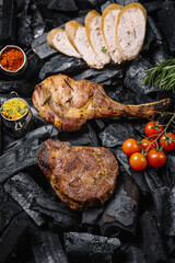 grilled meat in the kitchen of the restaurant
