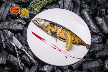 grilled fish in the kitchen of the restaurant
