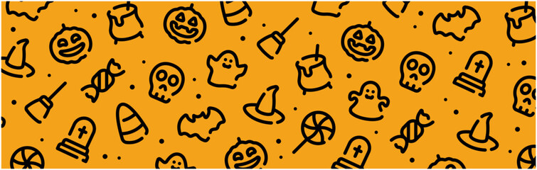 Halloween icon pattern background wide banner