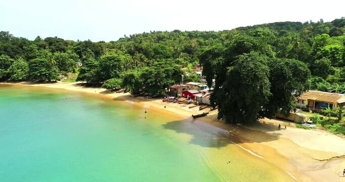 Aeria backwards view from Abade beach at Ilha do Principe (prince island),Sao Tome,Africa