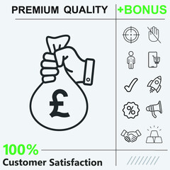 British pound coin bag icon graphic elements for your work 
