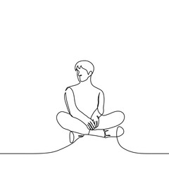 man sitting with his legs bent - one line drawing vector. concept informal sitting, turkish posture
