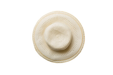 Fototapeta na wymiar Womens summer yellow straw hat top view, isolated on white background
