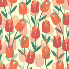 seamless abstract red tulip flowers pattern background , greeting card or fabric