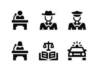 Simple Set of Justice And Law Related Vector Solid Icons. Contains Icons as Witness, Sheriff, Police and more. - obrazy, fototapety, plakaty