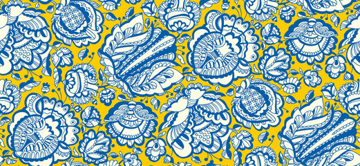 Baroque embroidery style flowers seamless pattern