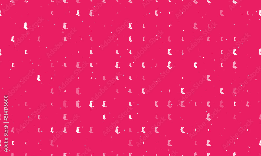 Poster seamless background pattern of evenly spaced white socks symbols of different sizes and opacity. vec