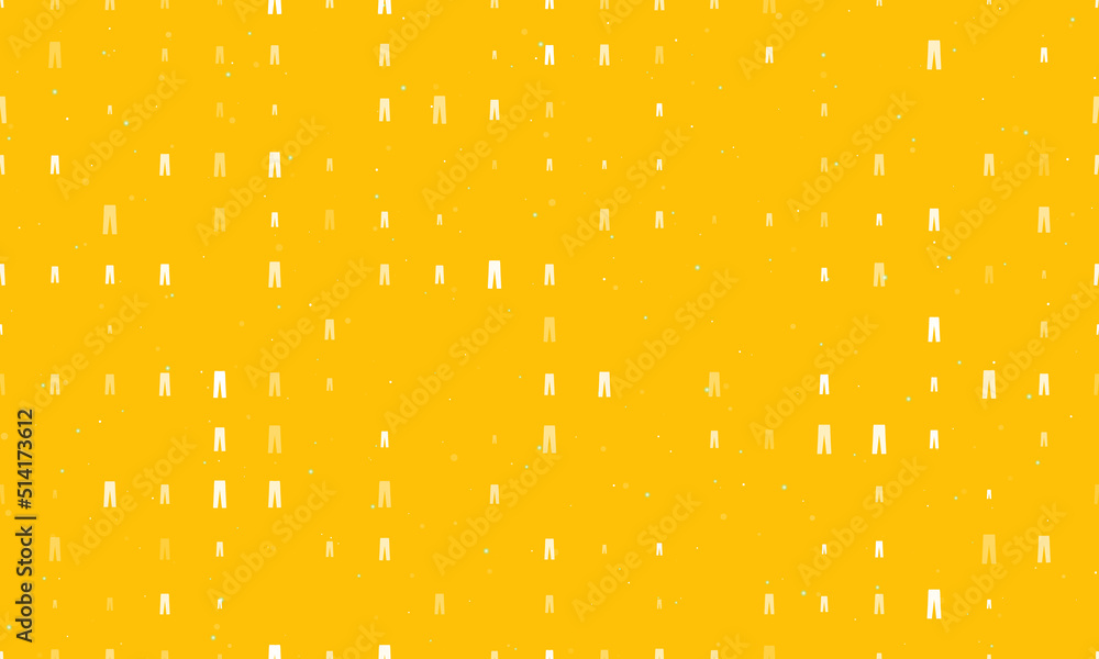 Poster Seamless background pattern of evenly spaced white pants symbols of different sizes and opacity. Vector illustration on amber background with stars