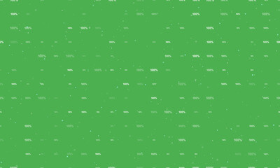 Seamless background pattern of evenly spaced white 100 percent symbols of different sizes and opacity. Vector illustration on green background with stars