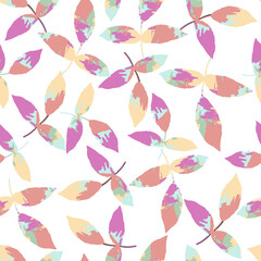 Plakat seamless hand drawn multicolour leafs on white pattern background , greeting card or fabric