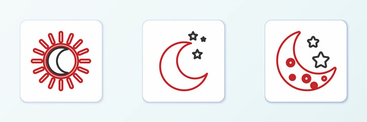 Set line Moon and stars, Eclipse of the sun and icon. Vector