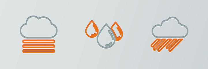 Set line Cloud with rain, Fog and cloud and Water drop icon. Vector